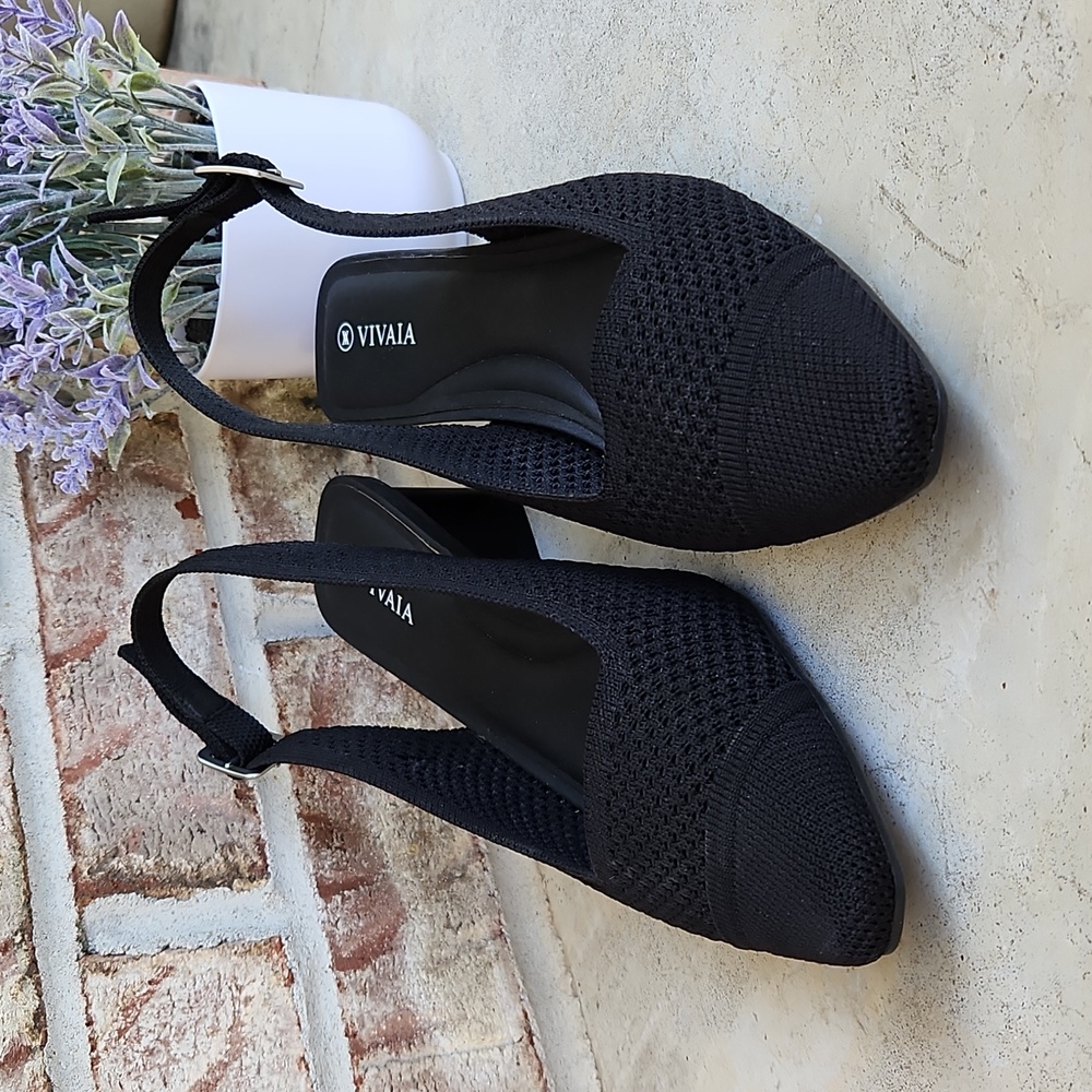 VIVAIA Black Knit Slingback Low Block Heels - Picture 3 of 7